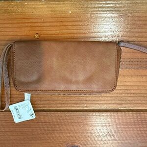 Free People Distressed Vegan Leather Wallet Wristlet Tan Color NWT